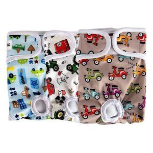 Lot of 3 Doggy Washable Female Dog Diapers Size M Farm Scooter Car